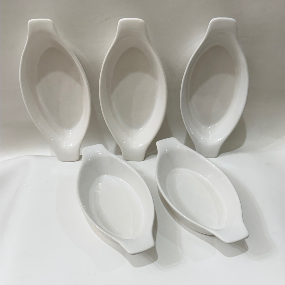 Japan Ovenproof White Ceramic 11 X 4 In Oval Baking Dishes Set 5 Single Serve